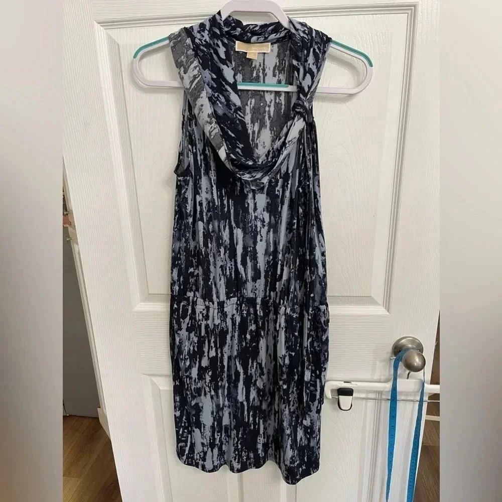 Michael Kors Women's Scoop Cowl Neck Belted Sleeveless Dress Size Medium Blue
